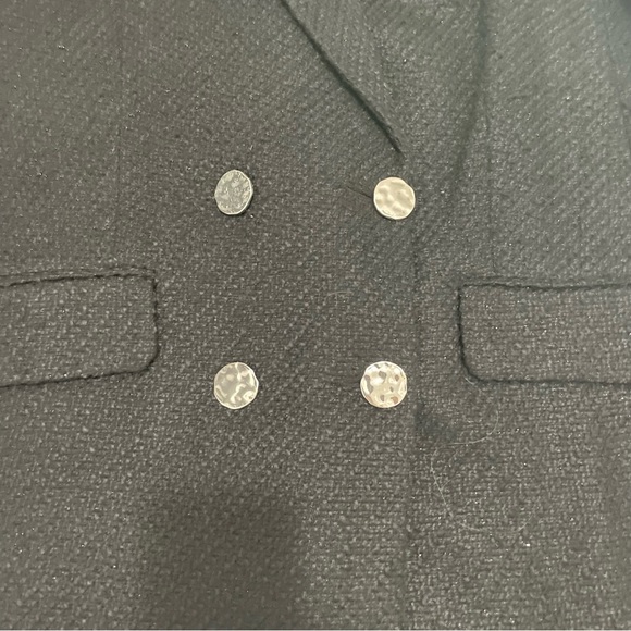 Mango Black Tweed Blazer Double Breasted Gold Buttons - Picture 5 of 12